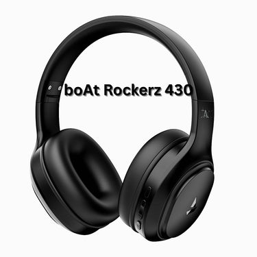 Black headphones with 'boAt Rockerz 430' text on a white background